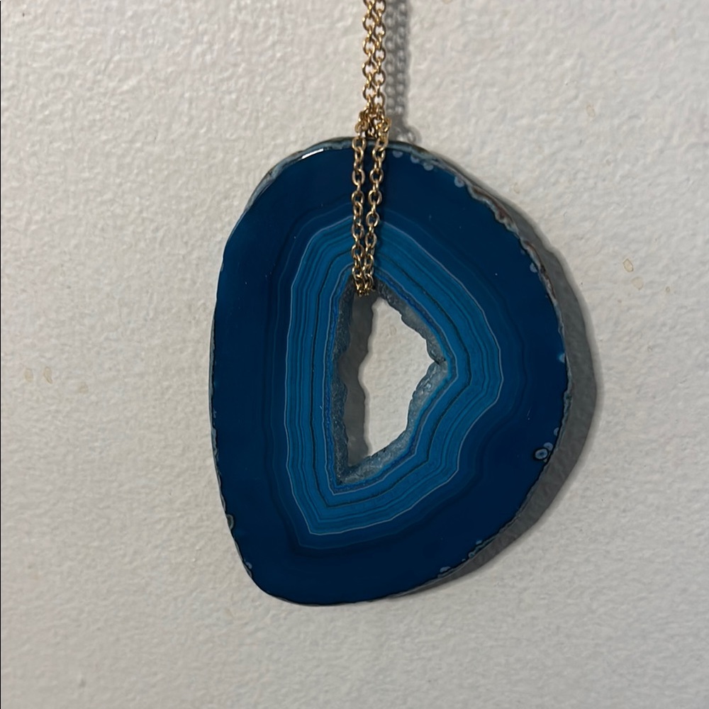 Blue Agate Slice Pendant Necklace